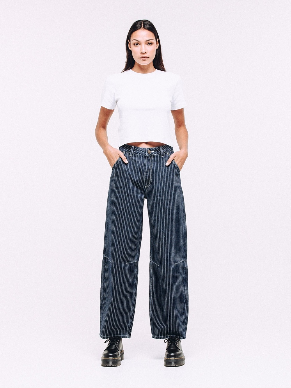 P&Co Striped Dark Blue Women's Jeans with Embroidered Back Pockets - Picture 4 of 7